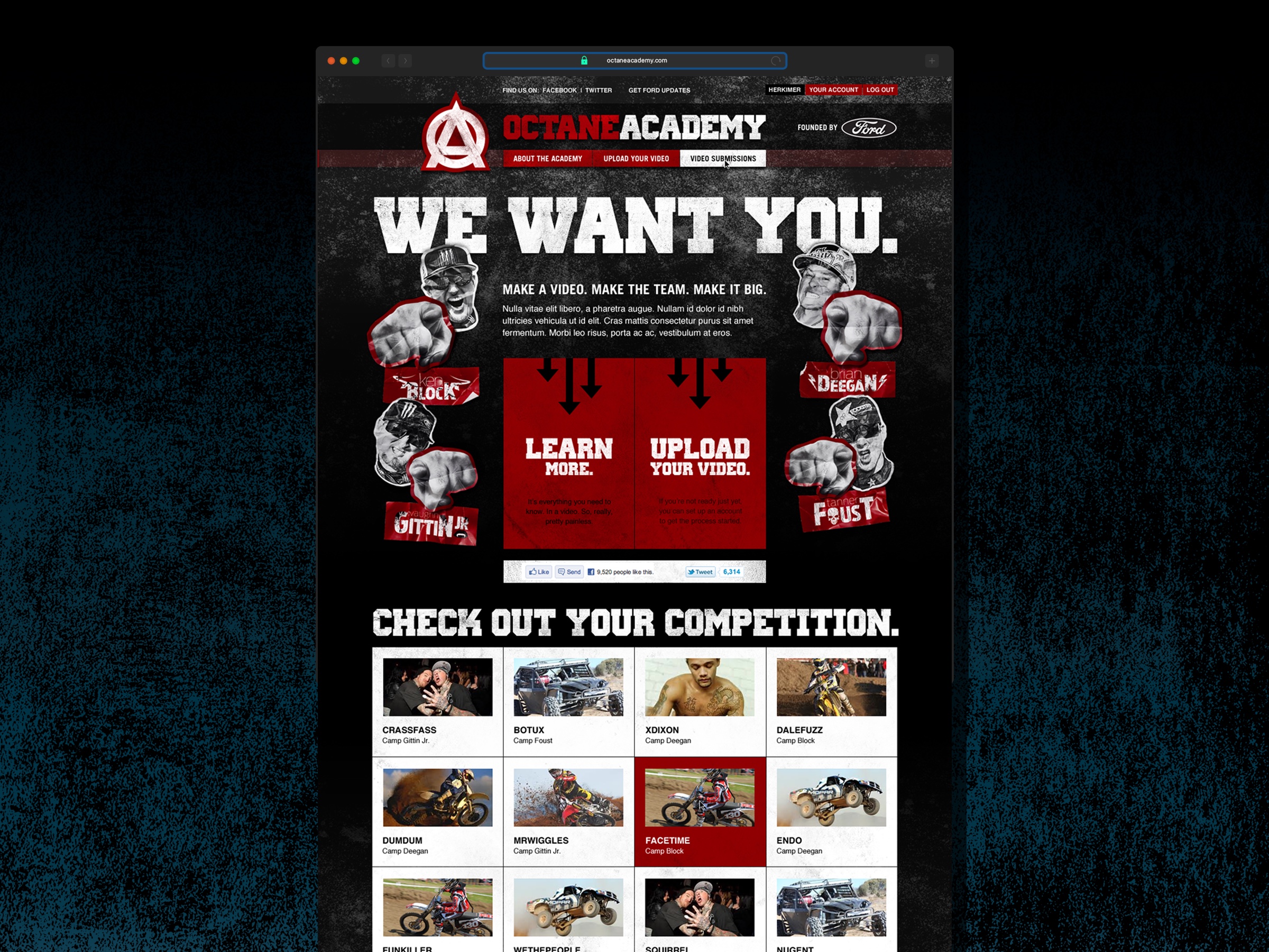 Octane Academy video submission website inviting competitors to join a team