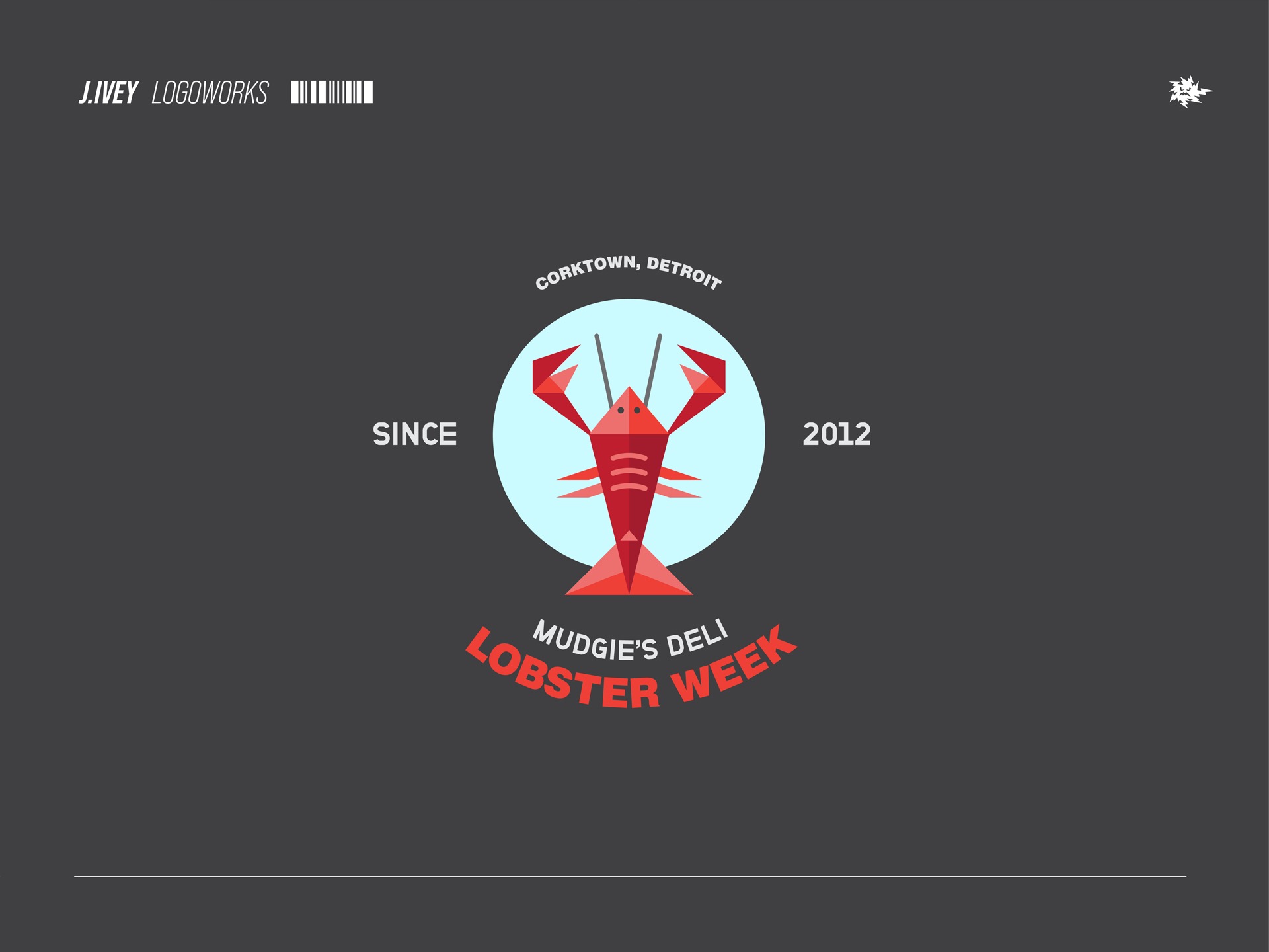 Mudgie's Deli Lobster Week logo presentation with lobster illustration and project notes